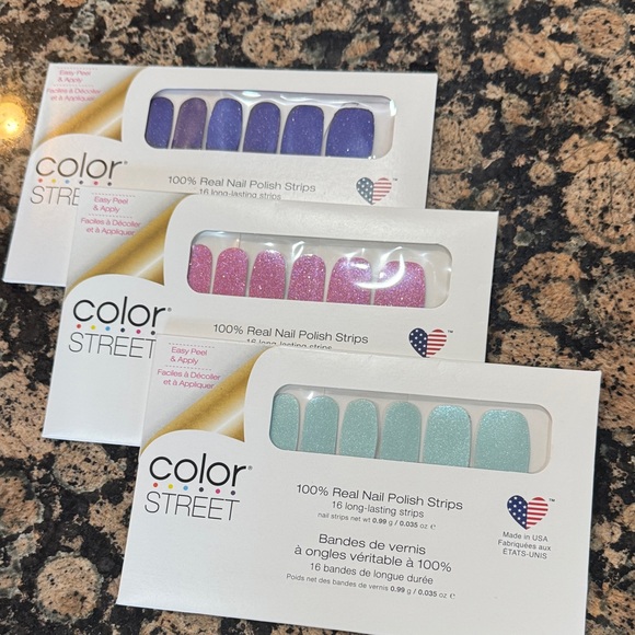 Lot of 3 Color Street Nail Polish Strips - Purple, Pink, Teal - Picture 1 of 4